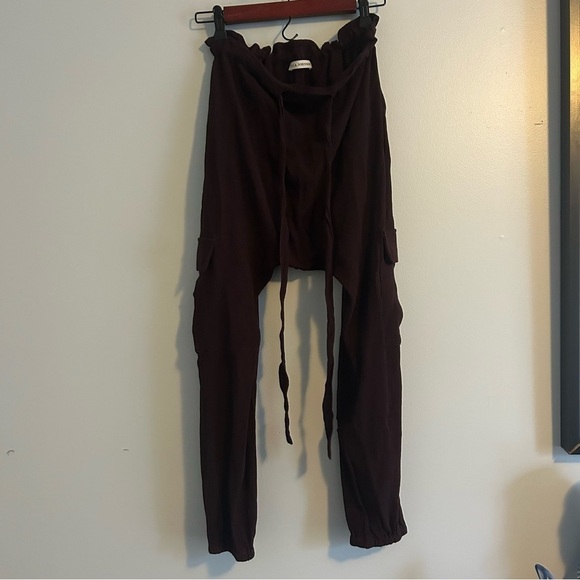 Ulla Johnson Army Pant Crepe Drop Rise Cargo Linen Blend Maroon/Dark Purple Red - Picture 3 of 4